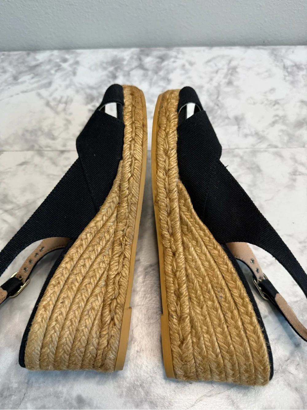 Viscata Barcelona Black Crisscross Espadrille Wedge Sandals Sz 8 1/2 made Spain